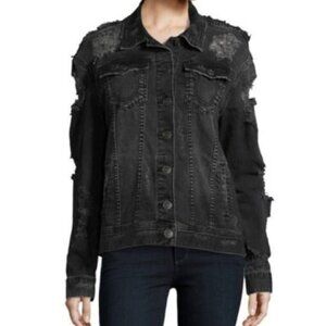 True Religion Destroyed Danni Black Denim Distressed Jacket